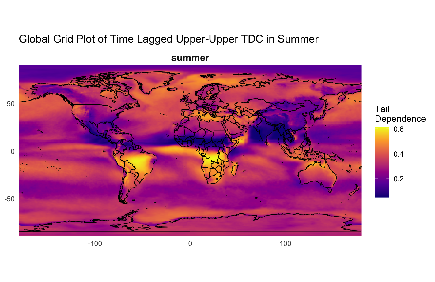 Map of estimated extremal teleconnection structure